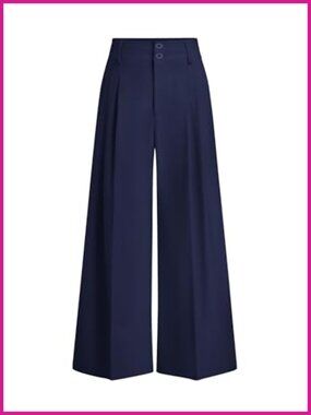 High Waisted Wide Leg Dress Pants Pleated Belt Loops Loose Fit Trousers